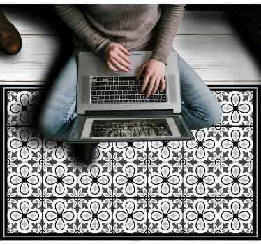 Alfombra vinílica hidráulica motivo floral gris - TenVinilo