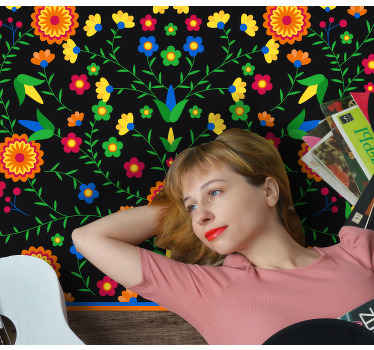 Alfombra vinilo cocina Patrón de flores de colores - TenVinilo