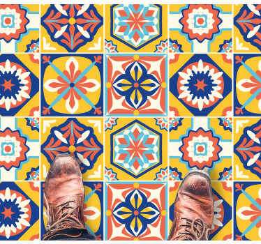 Alfombra vinílica hidráulica patrón de mosaico colorido - TenVinilo