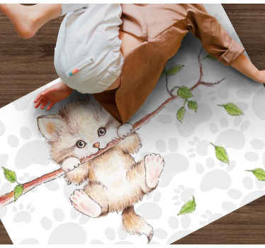 cat hanging on a tree bedroom rug - TenStickers