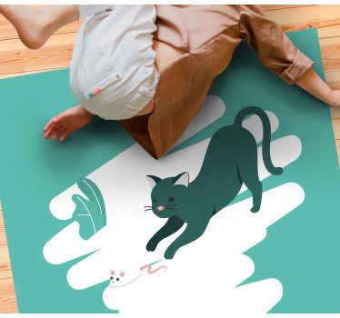 Dywan winylowy do salonu zabawny pościg za kotem - TenStickers