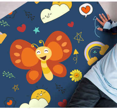 Yellow smiling kid butterfly animal rug - TenStickers
