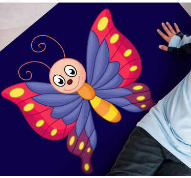 Glad sommerfugl der flyver tæppe til børneværelse - TenStickers