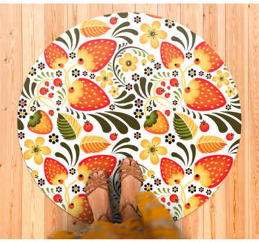 Alfombra vinílica flores patrón de fresa - TenVinilo