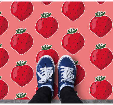 Tapis vinyle cuisine Fraises sur rose - TenStickers