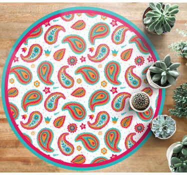 Alfombra vinílica étnica vibrante motivo paisley - TenVinilo