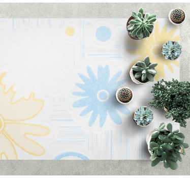Tapis vinyle salle de bain fleurs bleues et jaunes - TenStickers