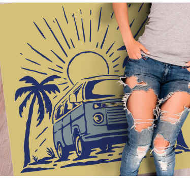 Surf Van cute illustration modern rug - TenStickers