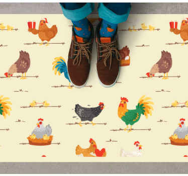 Alfombra vinílica animales patrones de pollos coloridos - TenVinilo
