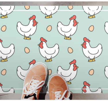 Chickens and Ova kitchen vinyl rug - TenStickers