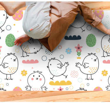 Alfombra vinílica infantil patrón de pollos encantadores - TenVinilo