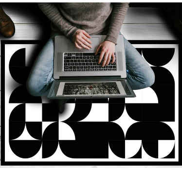 Kavisli siyah şekiller geometrik pvc halı - TenStickers