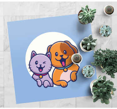 Cute dog and cat friend cartoon animal rug - TenStickers
