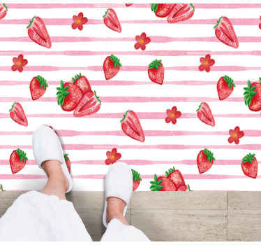 Sömlösa jordgubbar på randig golvmatta - Tenstickers