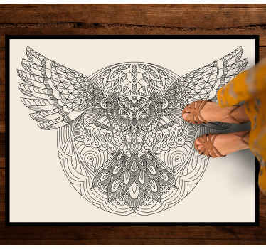 Alfombra vinílica mandala elegante patrón de búho - TenVinilo