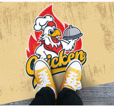 Cheerful Chicken Logo kitchen vinyl rug - TenStickers