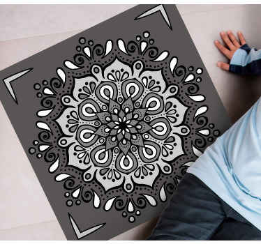Elegant motif on grey mandala vinyl rug - TenStickers