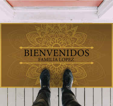 Alfombra vinílica personalizable Bienvenida mandala naranja - TenVinilo