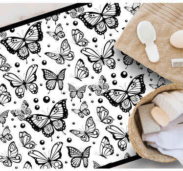 Tapete vinílico flores e plantas padrão de borboleta preta - TenStickers