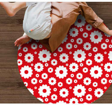 Tapis vinyle salon Marguerites blanches sur fond rouge - TenStickers