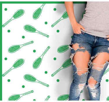 绿色和白色网球图案长方形地毯 - TenStickers