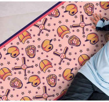 Baseball rosa mönster sovrum matta - Tenstickers