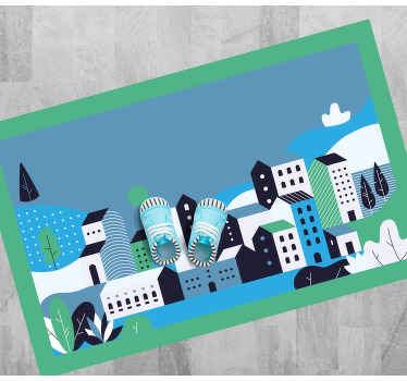 Blauw stedelijk landschap vinyl tapijt voor meer kinderen - TenStickers