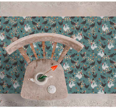 Black white chickens with flowers animal rug - TenStickers