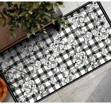 체크 패턴의 꽃무늬 거실 깔개 - TenStickers