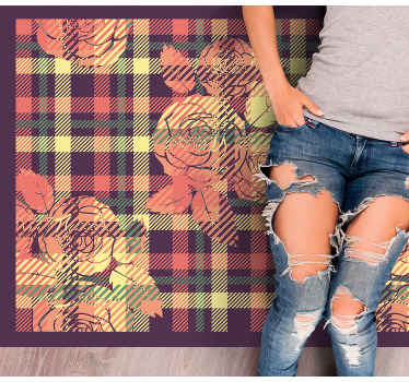 Karirasti vzorec z vrtnico preproga dnevne sobe - TenStickers