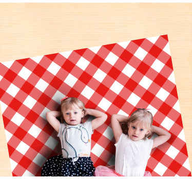 Alfombra vinílica rayas motivo de cuadros carmesí - TenVinilo