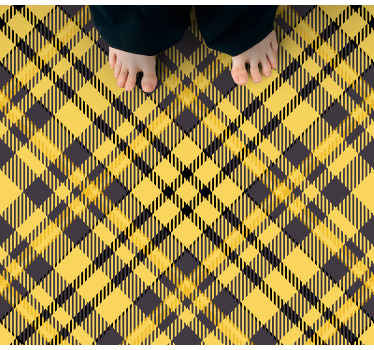 Gri ve sarı ekose desenli kare vinil halı - TenStickers