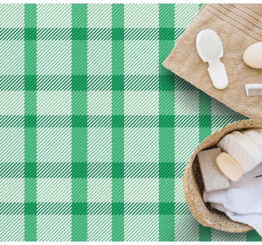 Yeşil ve beyaz ekose desenli kare vinil halı - TenStickers