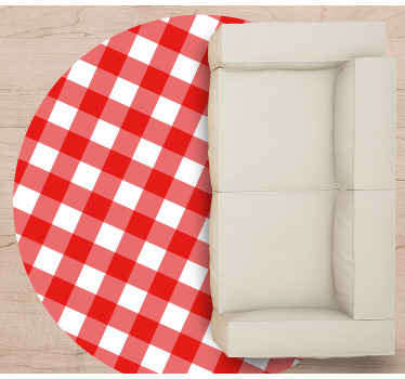 Rødt ternmønster rundt vinyltæppe - TenStickers