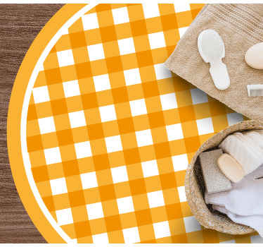 Firkanter med oransje og hvitt mønster vinyl teppe rund - Tenstickers