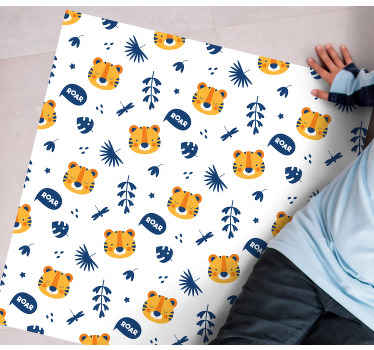 Tigerhuvud och slända fyrkantig vinylmatta - Tenstickers