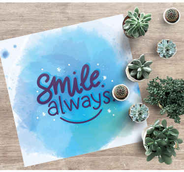 Alfombra vinilo cuadrada Sonríe siempre en acuarela - TenVinilo
