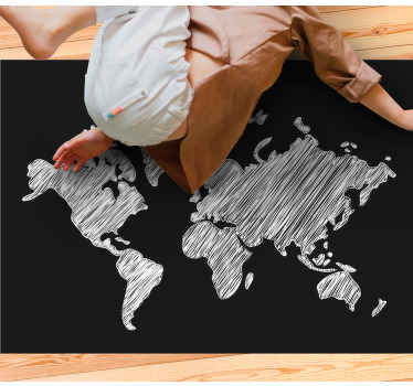 Grå tavle design verdenskort vinyl tæppe - TenStickers