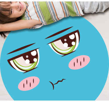 Blått tegneserie ansikt med grønne øyne vinyl teppe soverom - Tenstickers