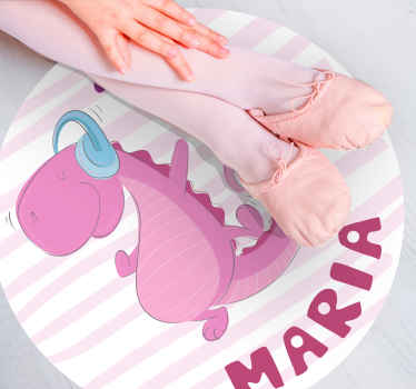 Glad infantil rosa t-rex vinyl teppe med navn - Tenstickers