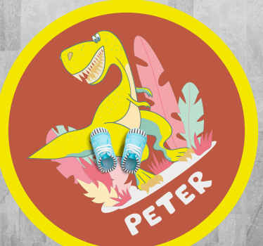 Dywan z imieniem żółty dinozaur z roślinami - TenStickers