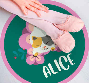 Macska lila virágokkal, személyre szabott mat - TenStickers