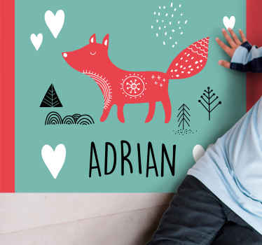 Tapis vinyle avec nom Renard nordique avec des coeurs - TenStickers