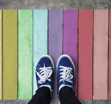 Eloisia sateenkaaren viivoja puu vinyylimatto - Tenstickers