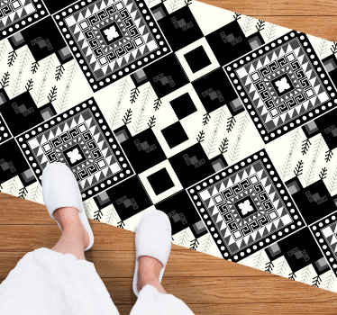 Alfombra de vinilo geométrica Patrón de rombos blanco y negro - TenVinilo