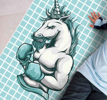 Boxing Unicorn Illustration teen vinyl rug - TenStickers