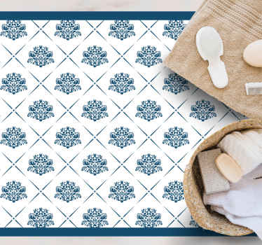 Tapis vinyle salle de bain motif floral bleu - TenStickers