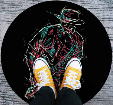 Alfombra vinílica redonda actuación de un músico de jazz - TenVinilo