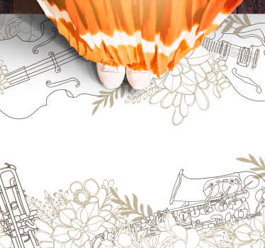 Musikinstrument i blomster soveværelsestæppe - TenStickers