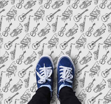 Doodle mønster af musik firkantet vinyltæppe - TenStickers